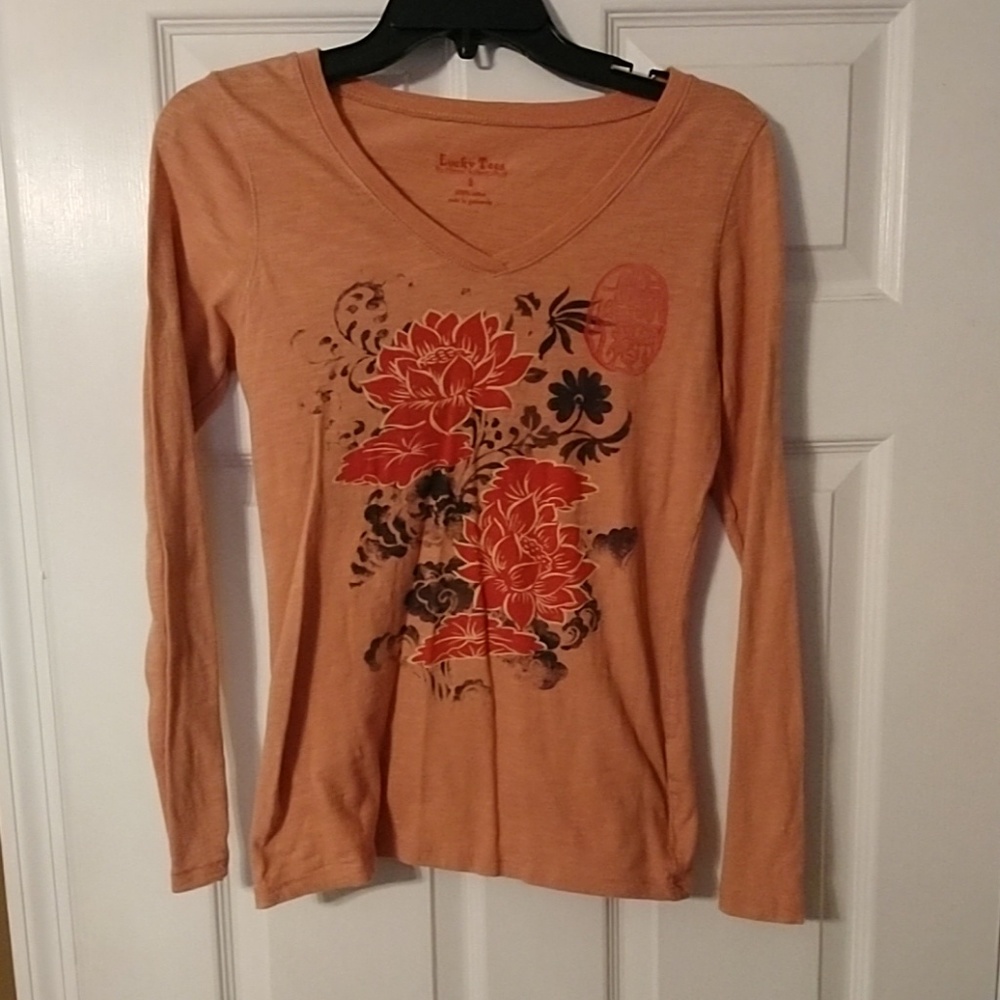 Lucky Long Sleeved V Neck T Shirt. Size Small
